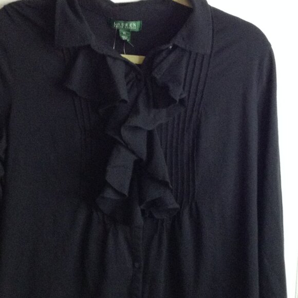 NWT Lauren, Ralph Lauren "XL" "Flash 2" Black Ruffled Peasant Blouse, Boho chic - Picture 2 of 6